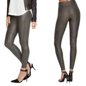 SPANX Leggings Faux Leather Gunmetal Pull On Ankle Hi Rise Size Medium NWOT